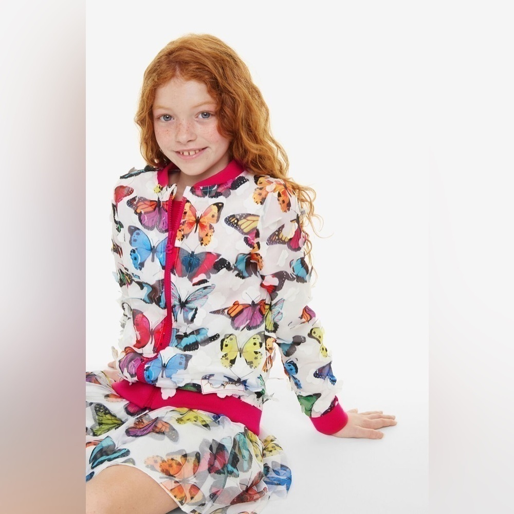 Desigual Girls Butterflies Bomber Jacket Nacal Size 7/8